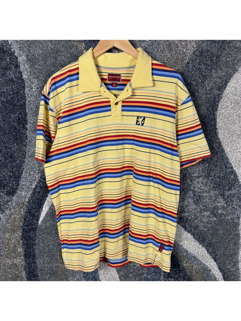 Vintage Tommy Hilfiger Striped Polo Mens L Yellow Red Label